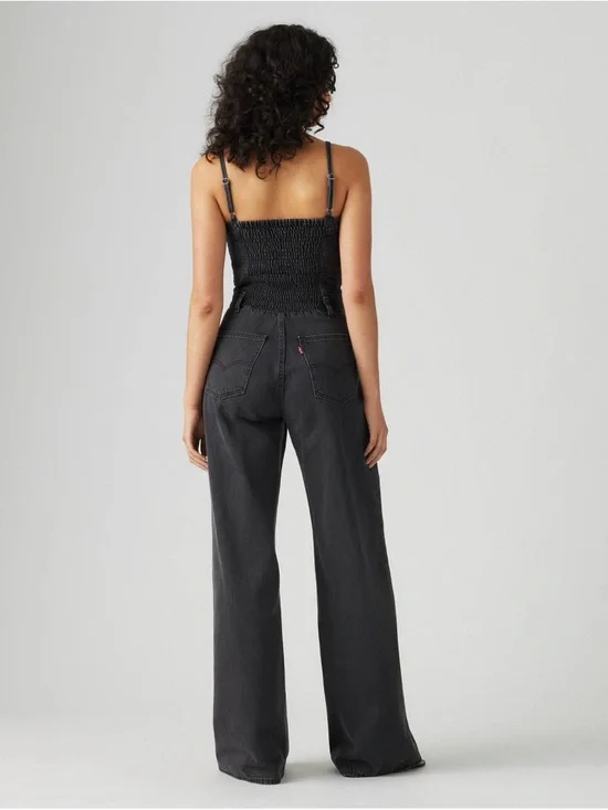 Levi's BUSTIER JUMPSUIT Black Wide-Leg Denim Jumpsuit - Picture 2 of 8